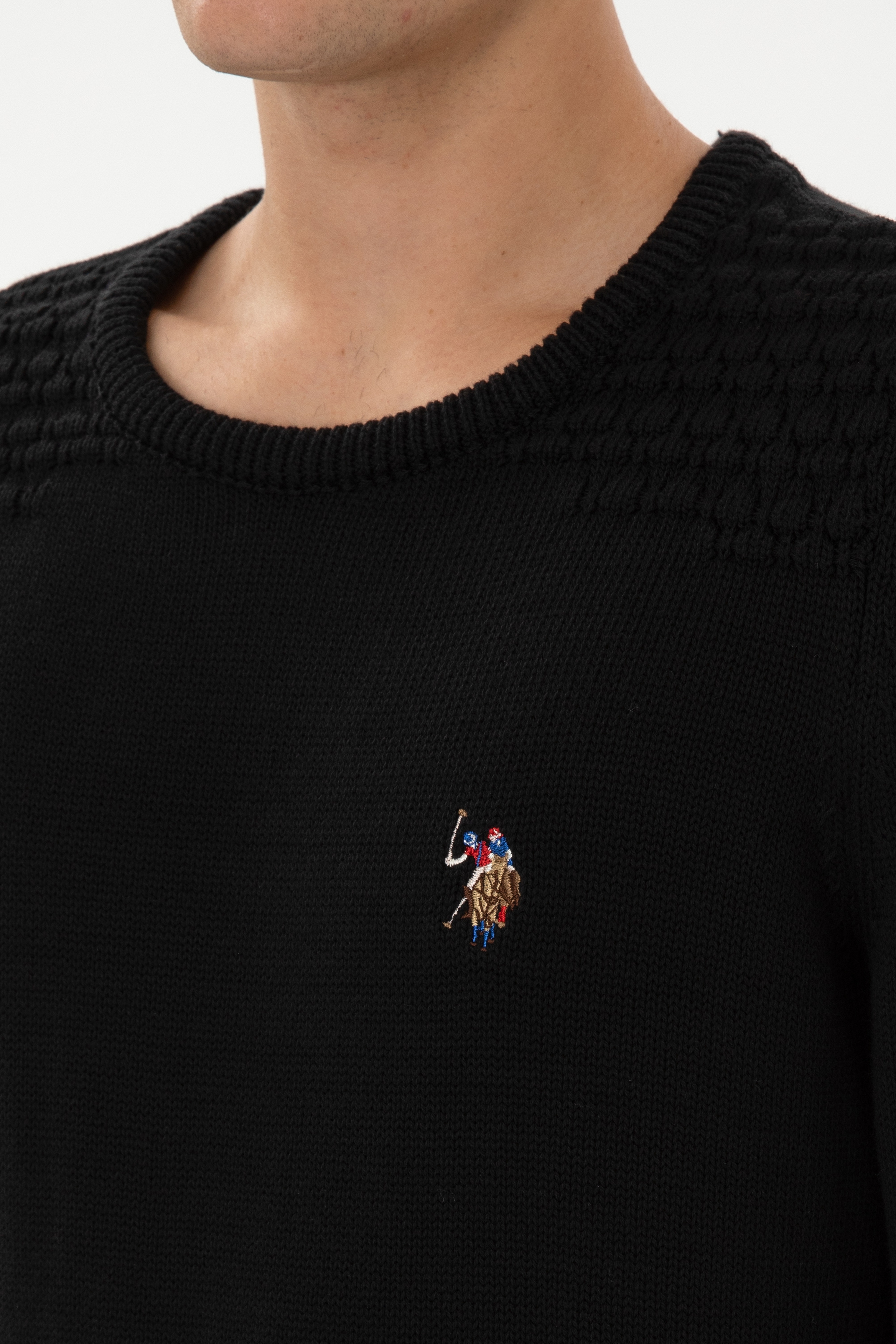 Erkek Slim Fit Bisiklet Yaka Siyah Kazak - Image 7