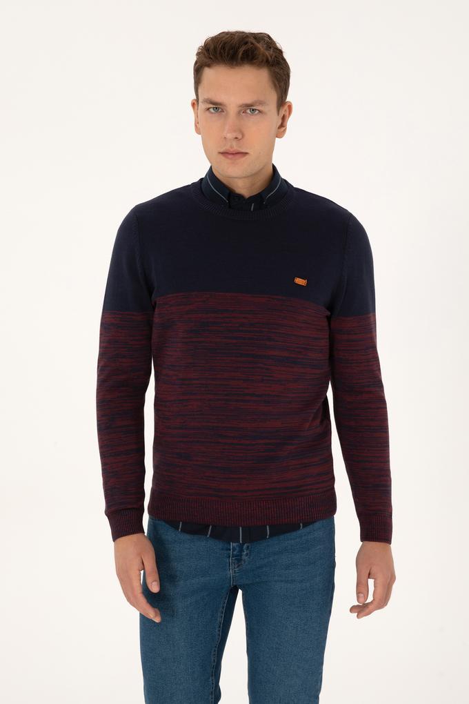 Erkek Slim Fit Bisiklet Yaka Lacivert Kazak