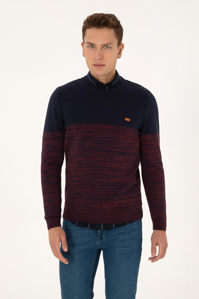 Erkek Slim Fit Bisiklet Yaka Lacivert Kazak