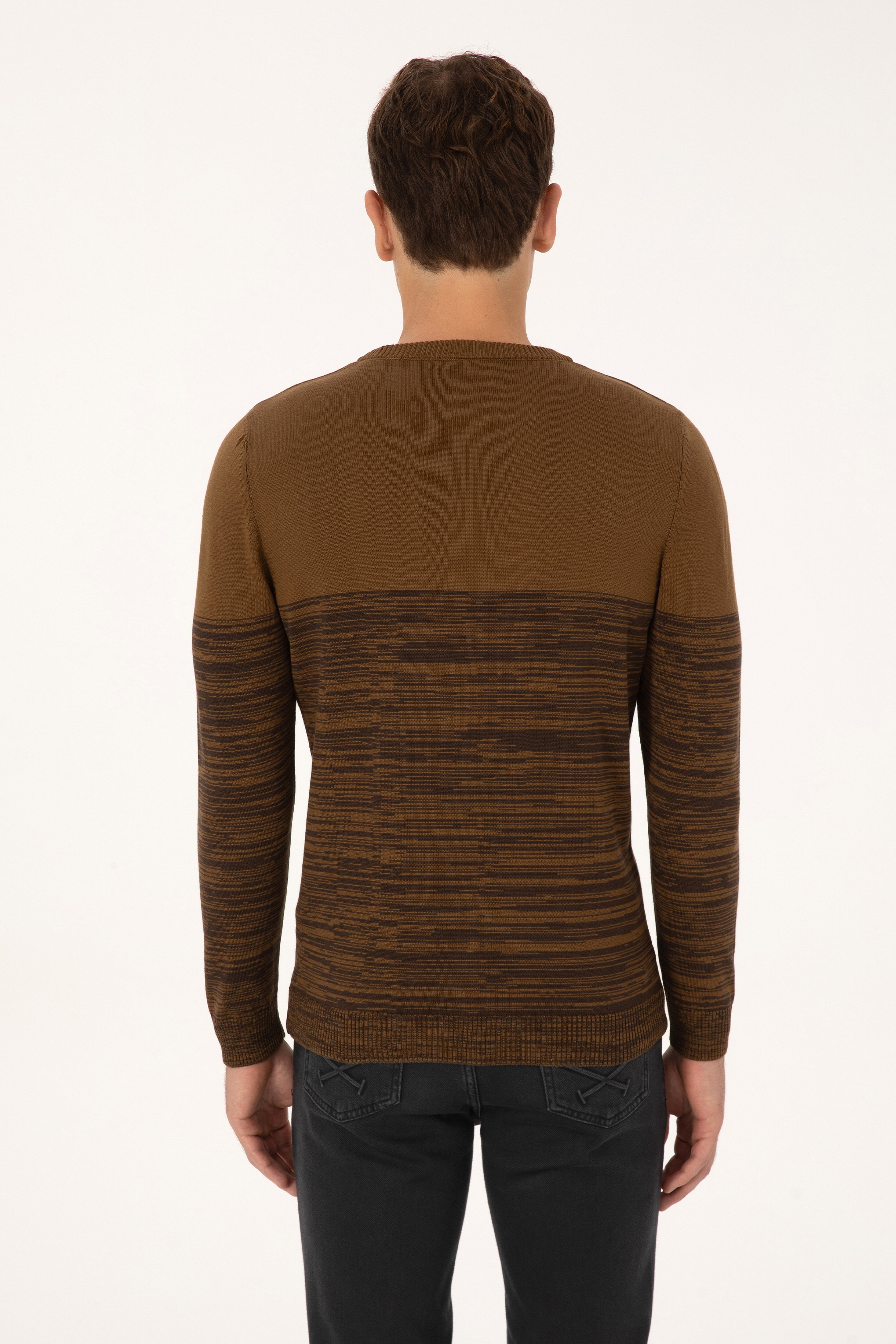 Erkek Slim Fit Bisiklet Yaka Haki Kazak