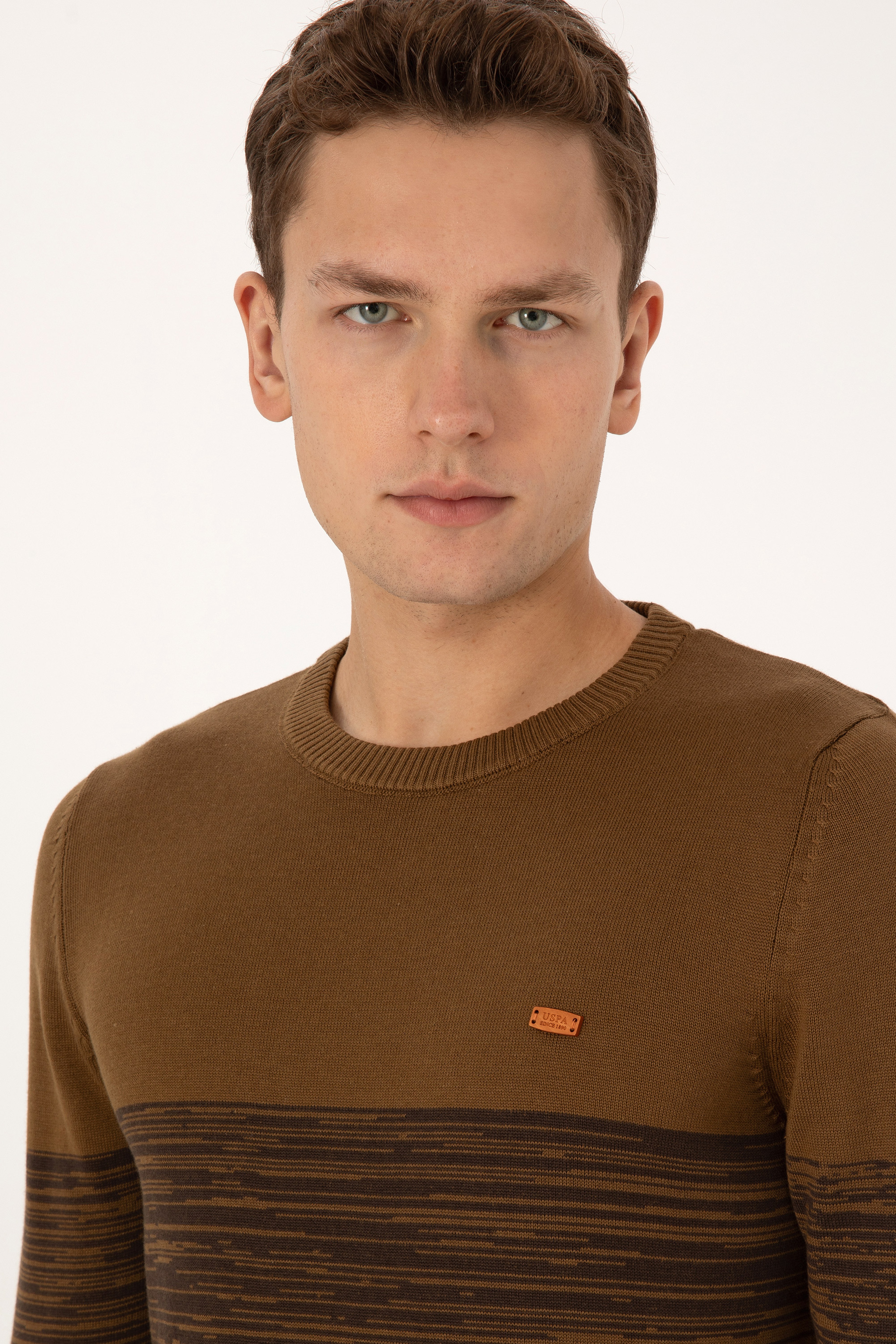 Erkek Slim Fit Bisiklet Yaka Haki Kazak - Image 2