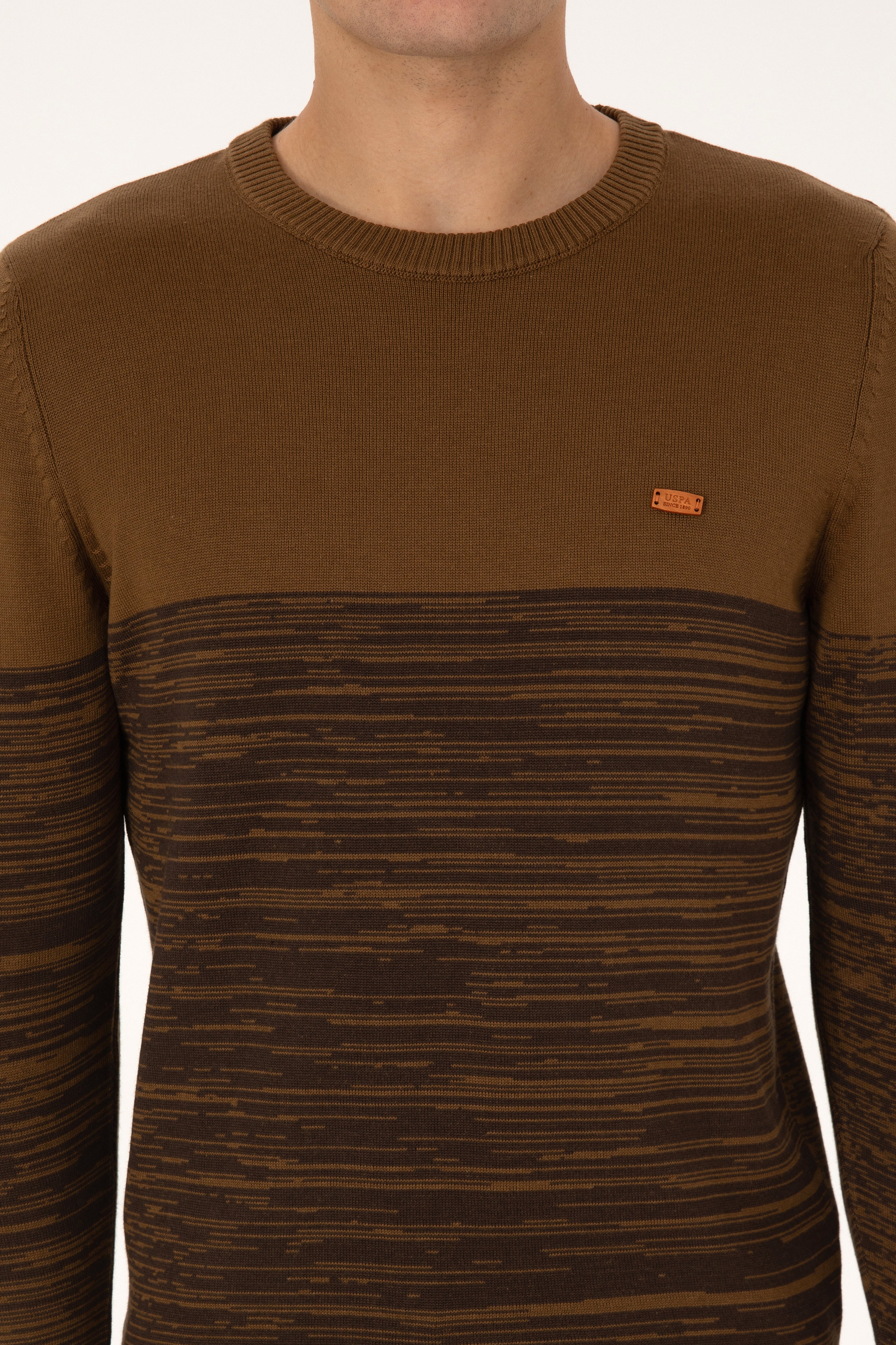 Erkek Slim Fit Bisiklet Yaka Haki Kazak - Image 6