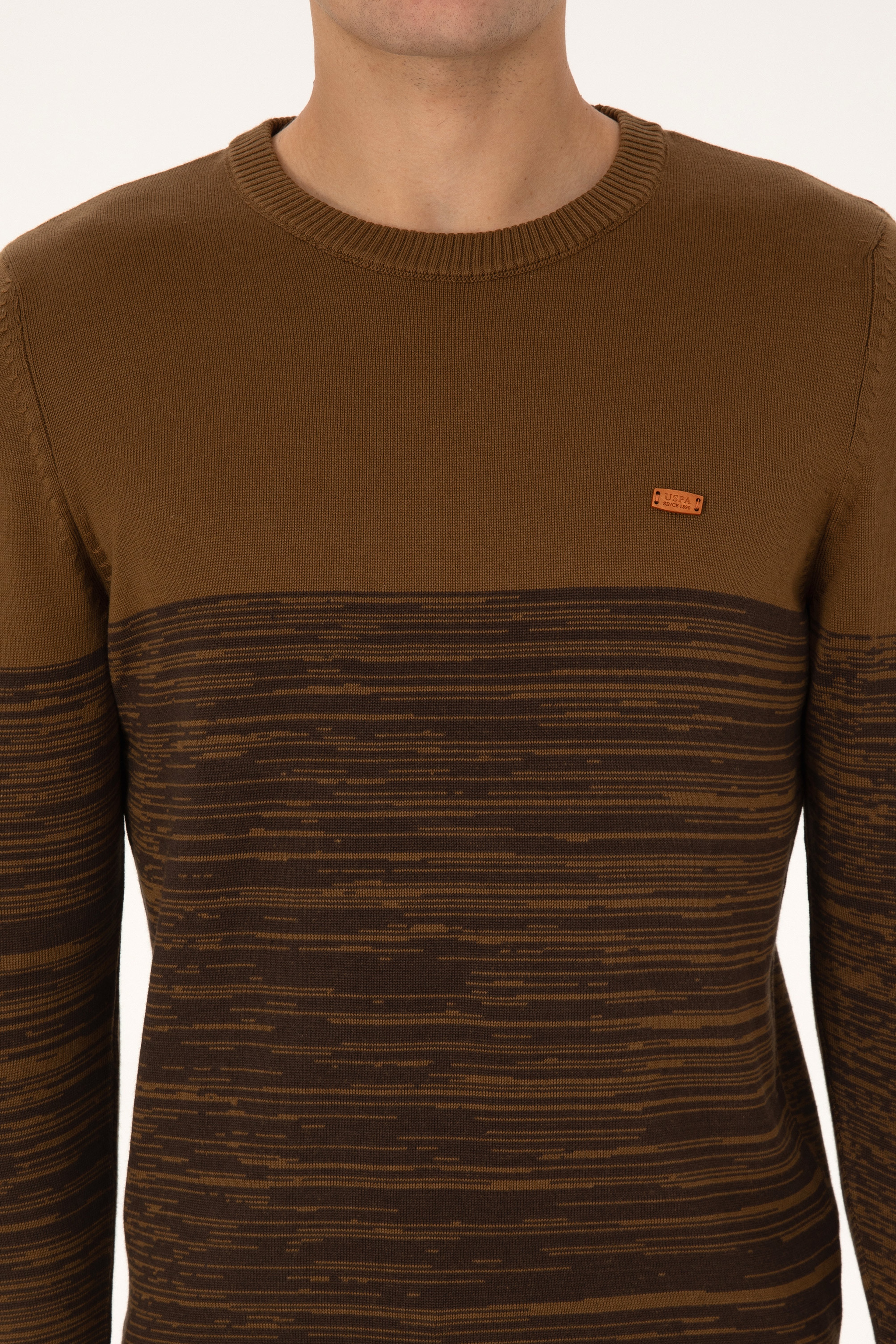 Erkek Slim Fit Bisiklet Yaka Haki Kazak