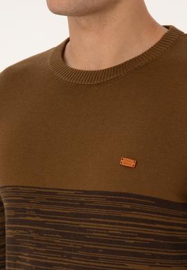 Erkek Slim Fit Bisiklet Yaka Haki Kazak - 50314970010