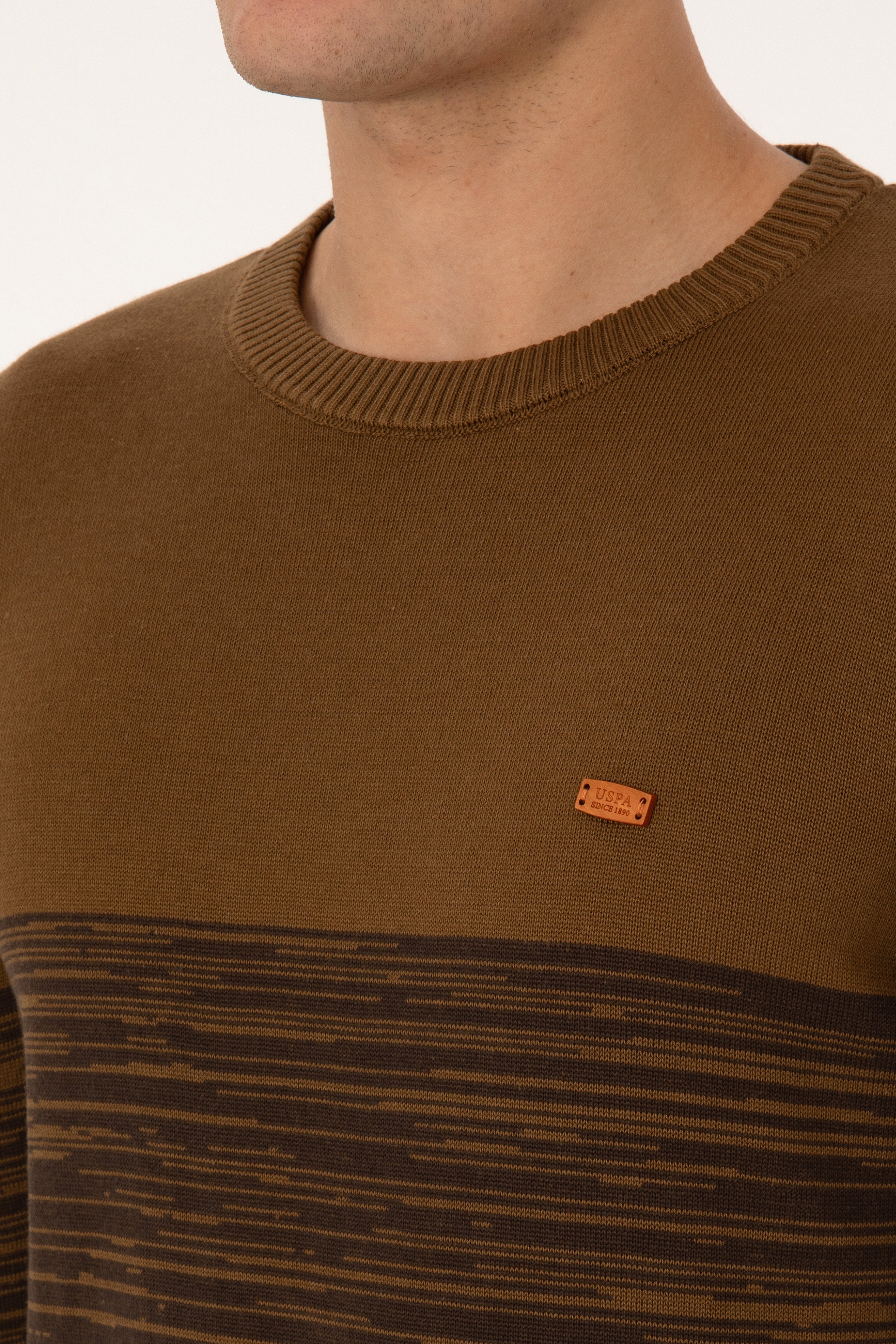 Erkek Slim Fit Bisiklet Yaka Haki Kazak - Image 7