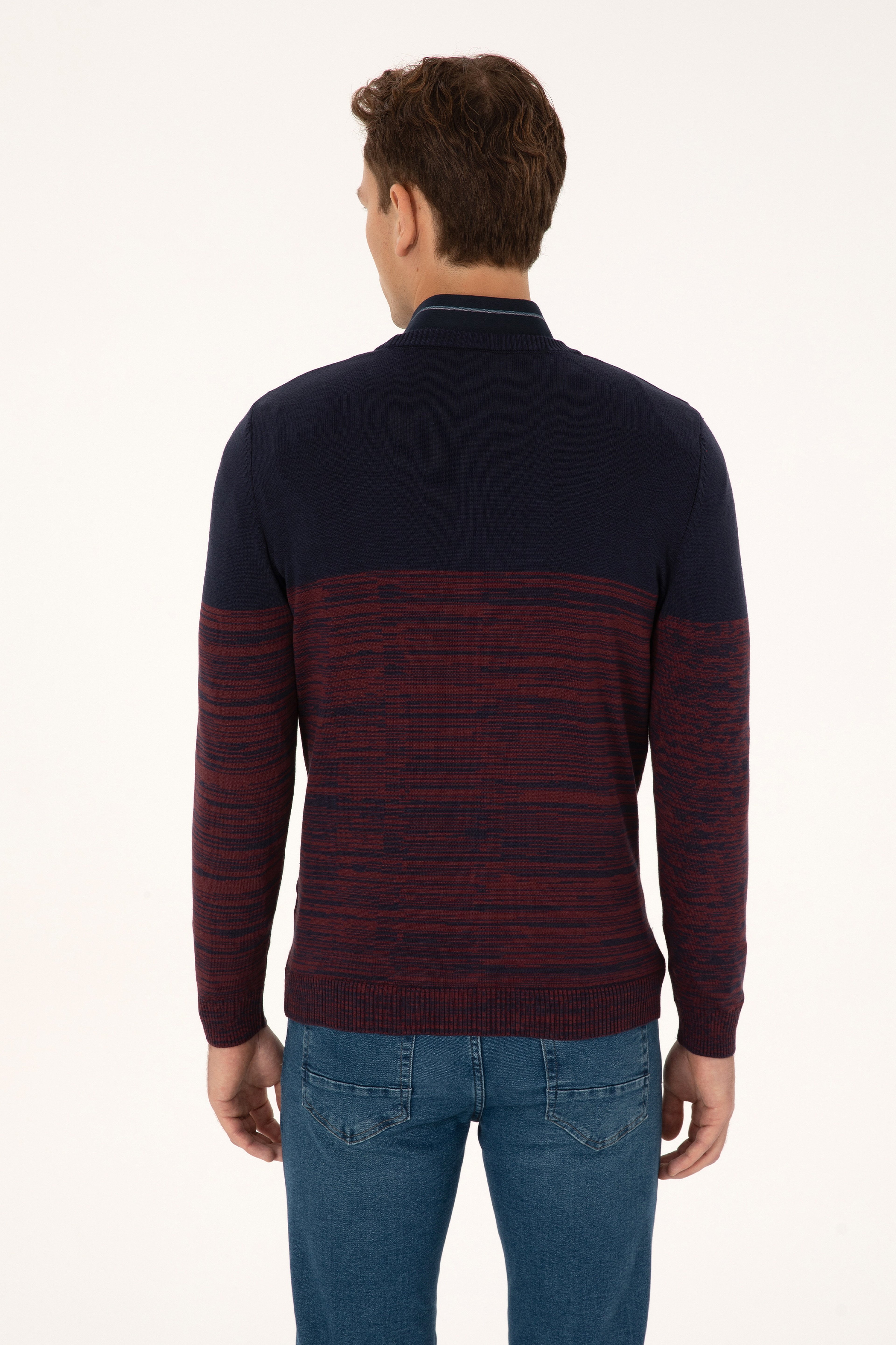 Erkek Slim Fit Bisiklet Yaka Lacivert Kazak