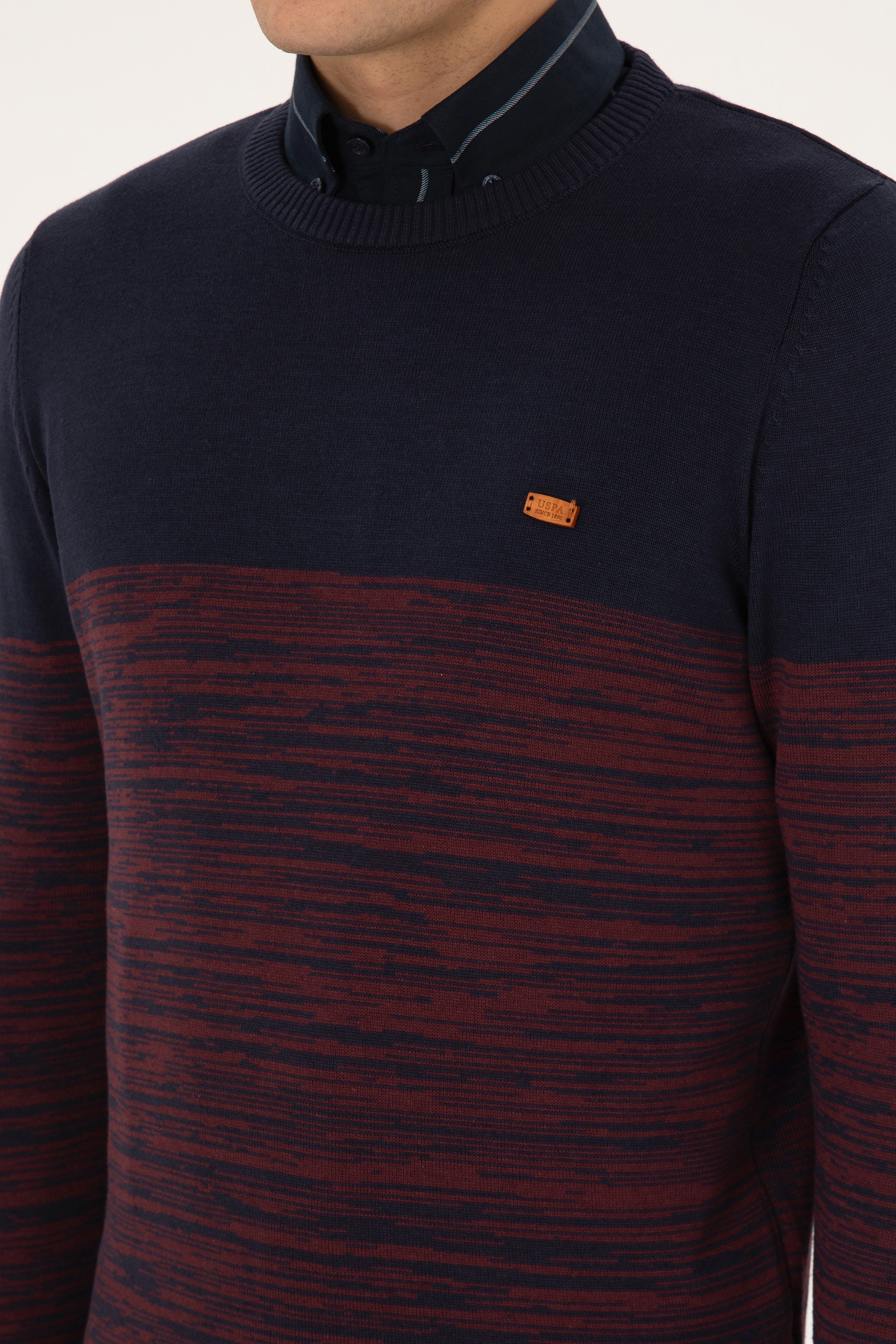 Erkek Slim Fit Bisiklet Yaka Lacivert Kazak