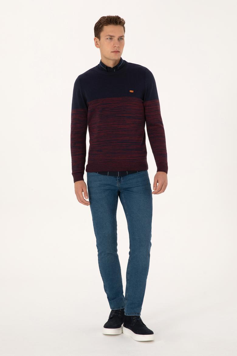 Erkek Slim Fit Bisiklet Yaka Lacivert Kazak - 50314970007