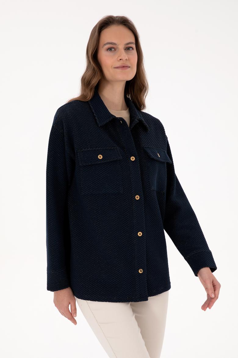 Kadın Lacivert Örme Gömlek