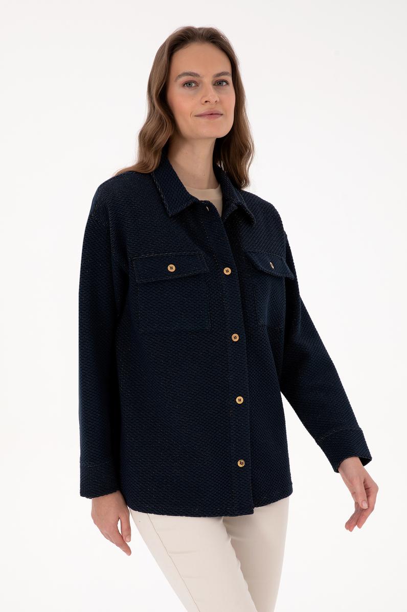 Kadın Lacivert Örme Gömlek