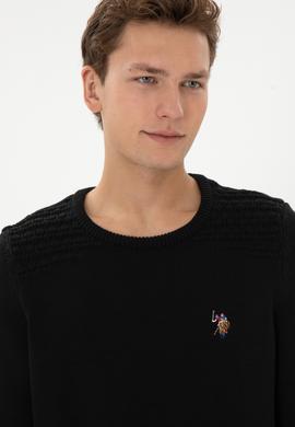 Erkek Slim Fit Bisiklet Yaka Siyah Kazak - 50314975001