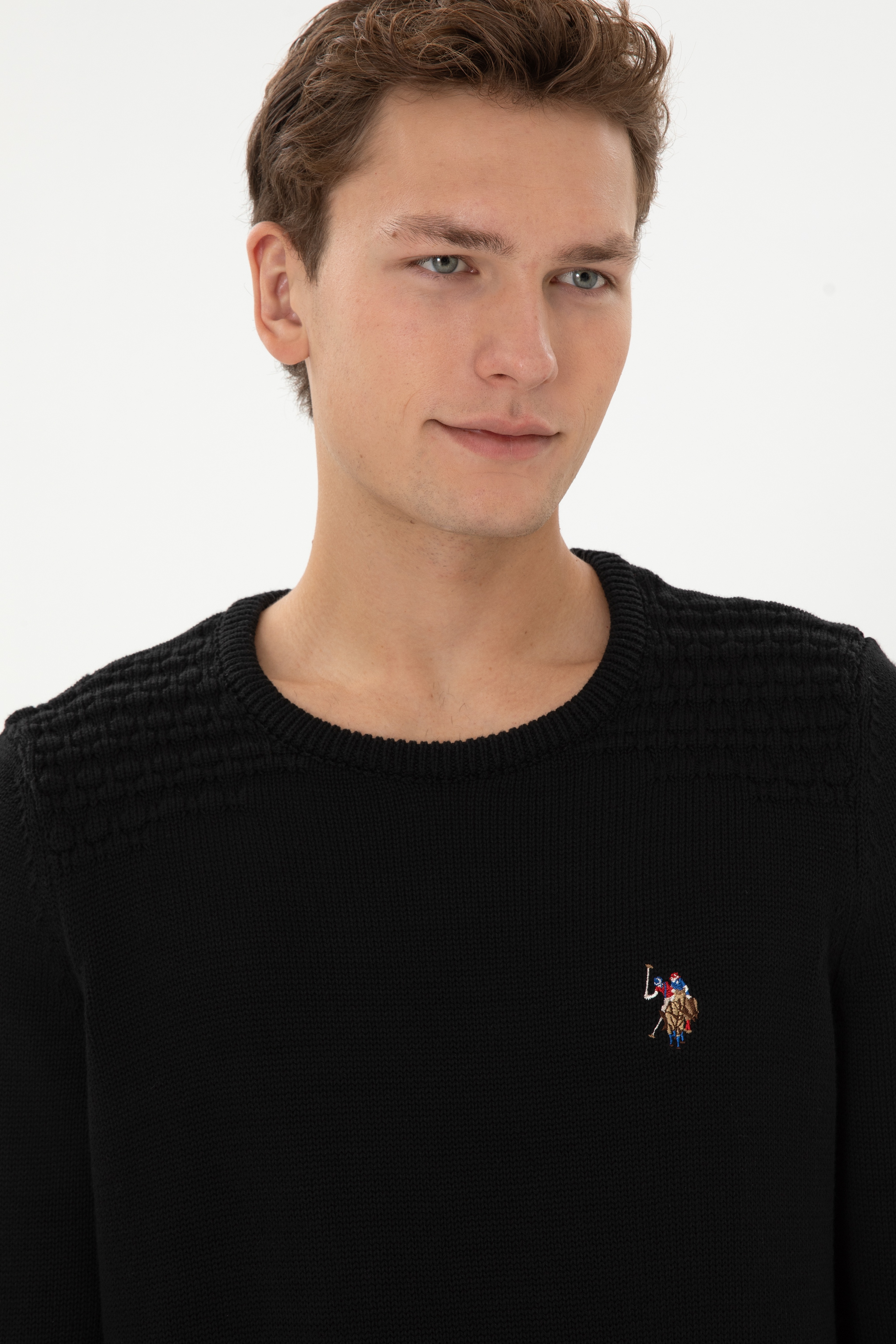 Erkek Slim Fit Bisiklet Yaka Siyah Kazak - Image 2