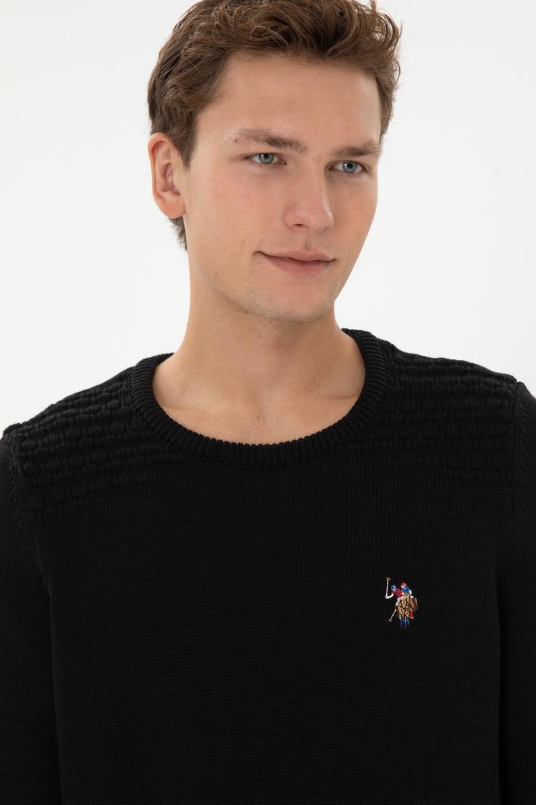 Erkek Slim Fit Bisiklet Yaka Siyah Kazak - 50314975001