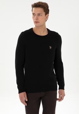 Erkek Slim Fit Bisiklet Yaka Siyah Kazak - 50314975001