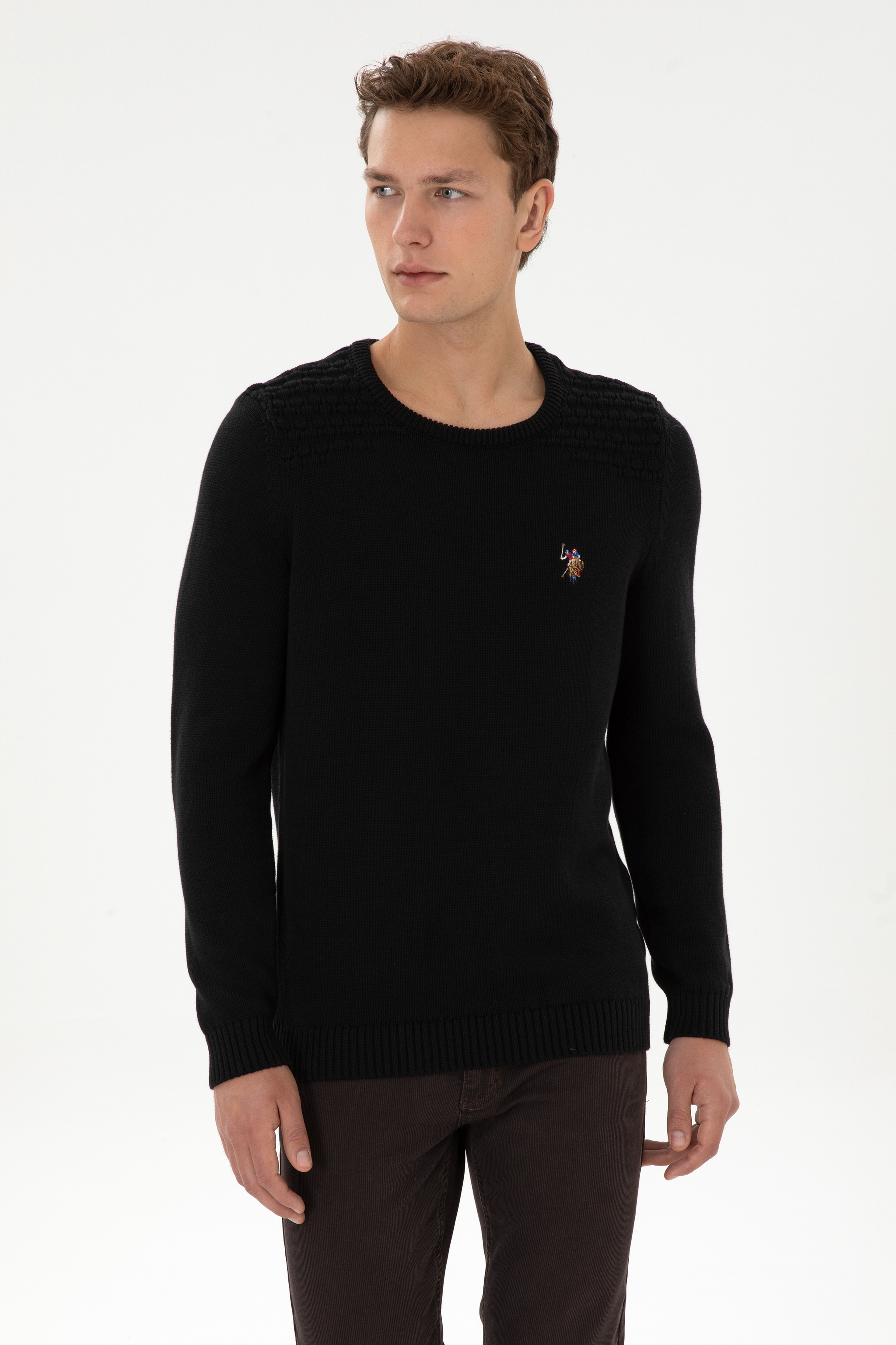 Erkek Slim Fit Bisiklet Yaka Siyah Kazak - Image 1