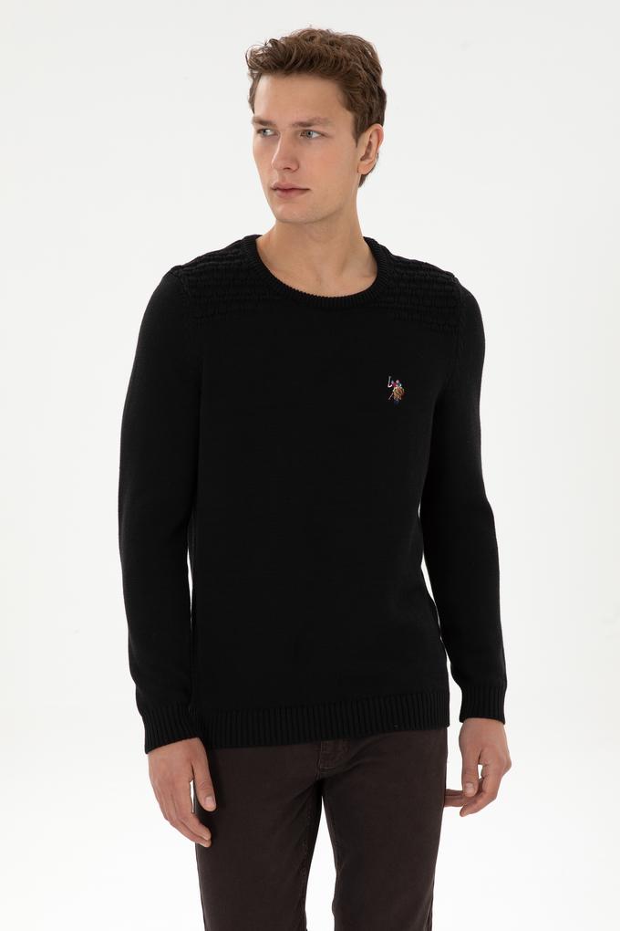 Erkek Slim Fit Bisiklet Yaka Siyah Kazak