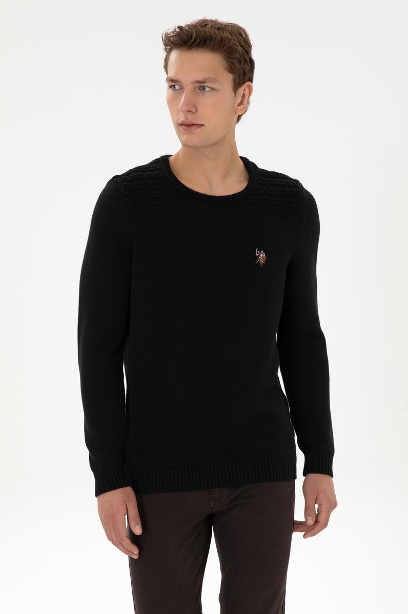 Erkek Slim Fit Bisiklet Yaka Siyah Kazak