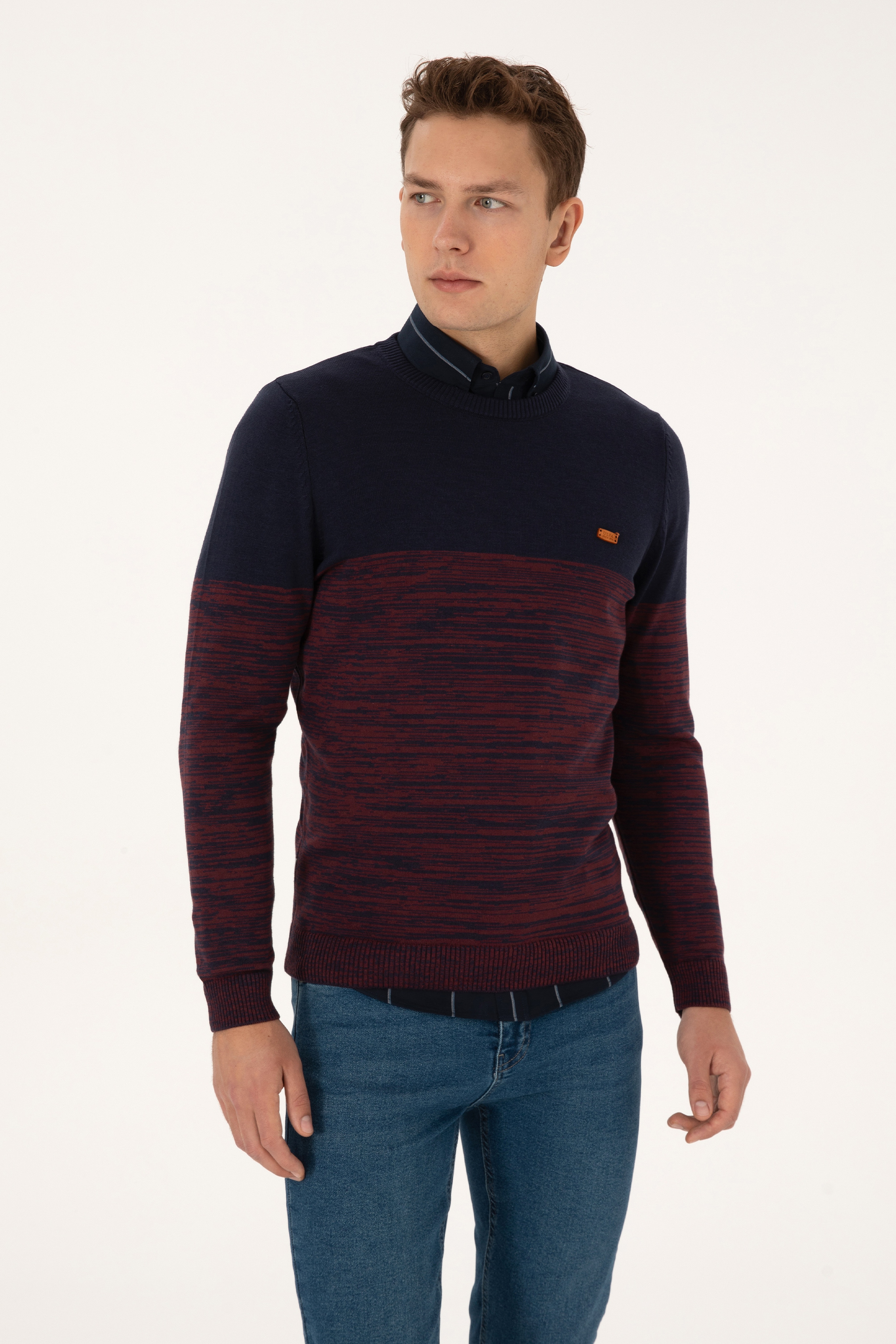 Erkek Slim Fit Bisiklet Yaka Lacivert Kazak - Image 3