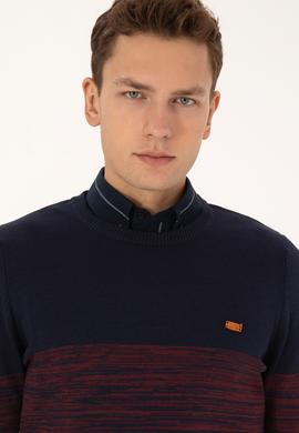 Erkek Slim Fit Bisiklet Yaka Lacivert Kazak - 50314970007