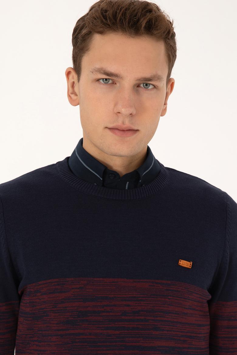 Erkek Slim Fit Bisiklet Yaka Lacivert Kazak - 50314970007