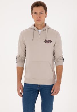 Erkek Regular Fit Yarım Fermuarlı Kapüşonlu Taş Sweatshirt - 50315525037