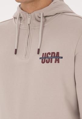 Erkek Regular Fit Yarım Fermuarlı Kapüşonlu Taş Sweatshirt - 50315525037