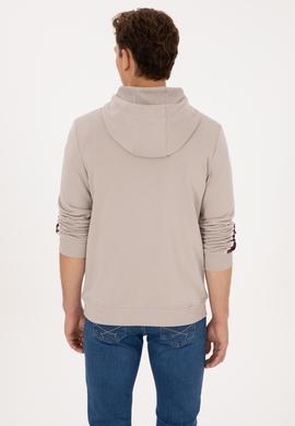 Erkek Regular Fit Yarım Fermuarlı Kapüşonlu Taş Sweatshirt - 50315525037