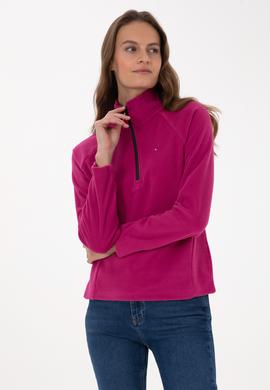 Kadın Fuşya Fermuarlı Dik Yaka Polar Sweatshirt - 50316714063
