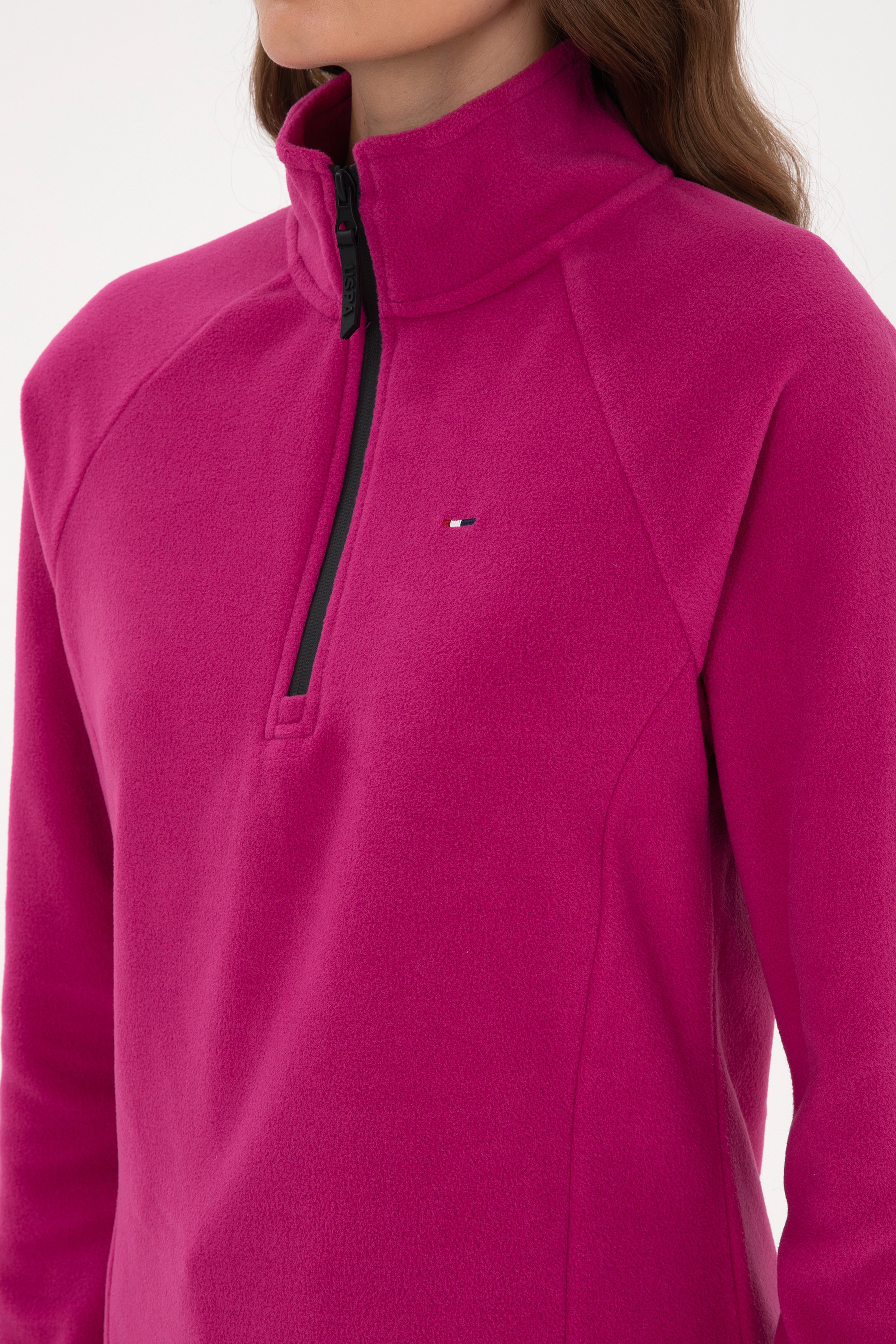 Kadın Fuşya Fermuarlı Dik Yaka Polar Sweatshirt - Image 7