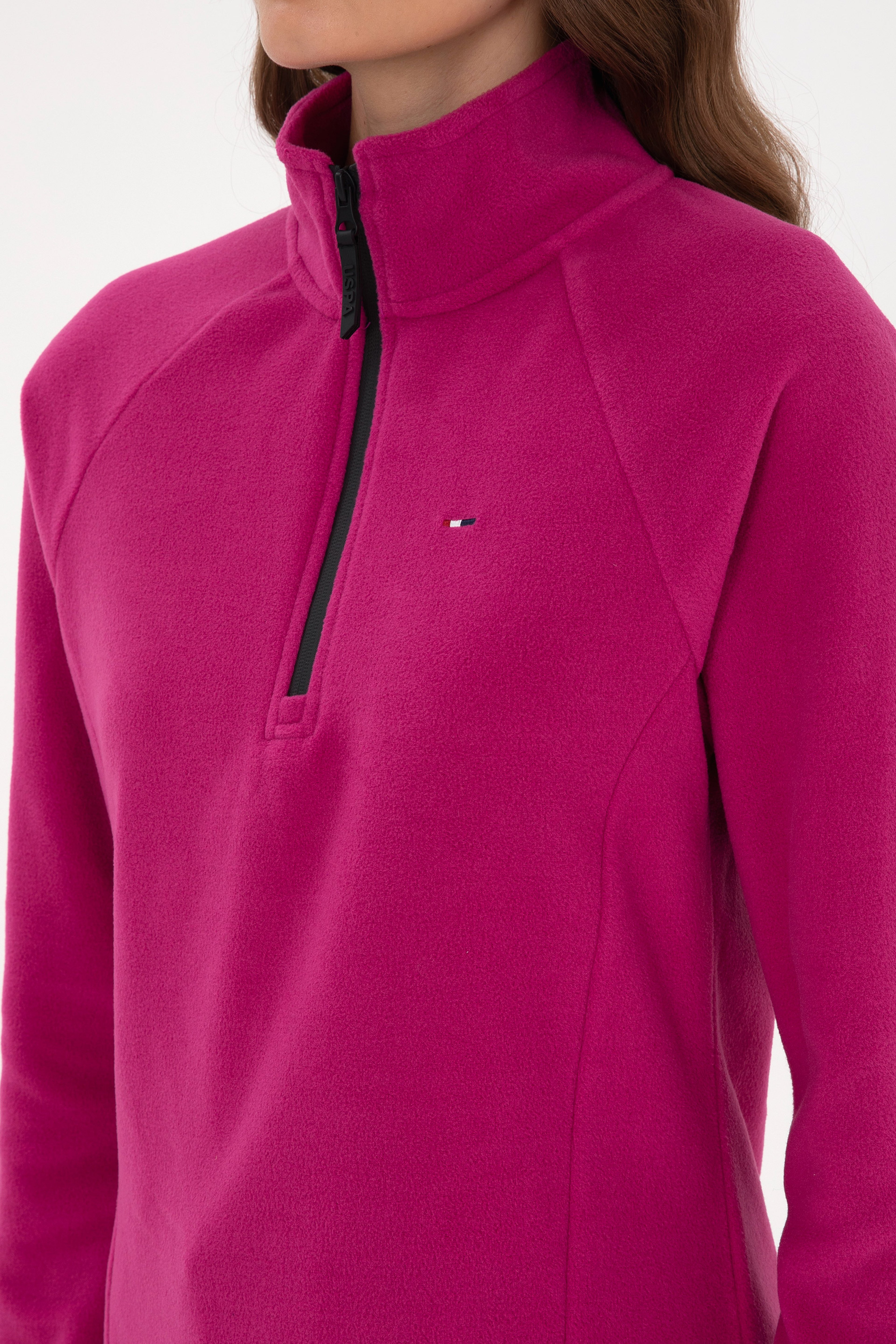 Kadın Fuşya Fermuarlı Dik Yaka Polar Sweatshirt