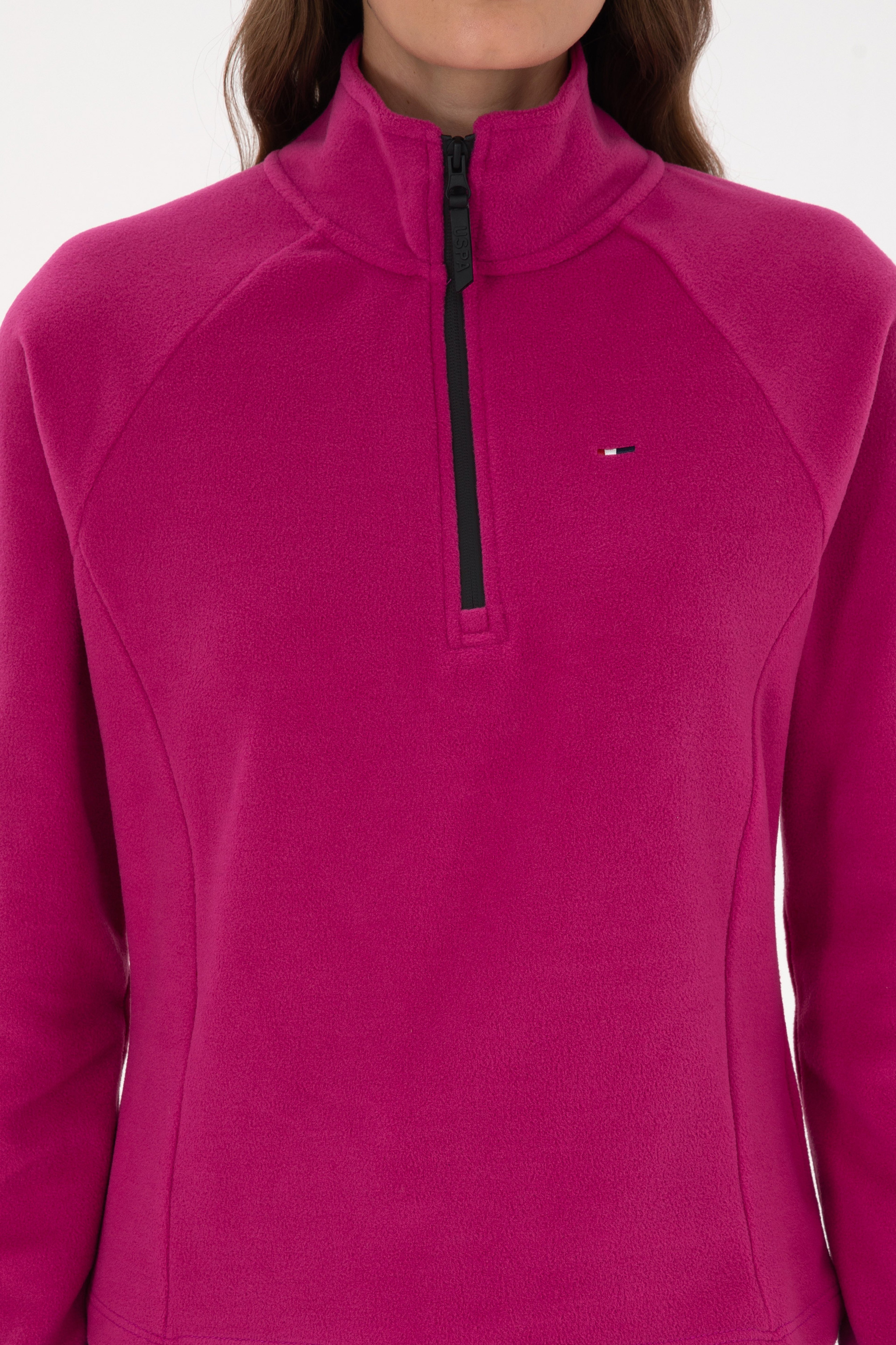 Kadın Fuşya Fermuarlı Dik Yaka Polar Sweatshirt