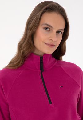 Kadın Fuşya Fermuarlı Dik Yaka Polar Sweatshirt - 50316714063