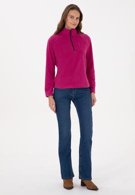 Kadın Fuşya Fermuarlı Dik Yaka Polar Sweatshirt - 50316714063