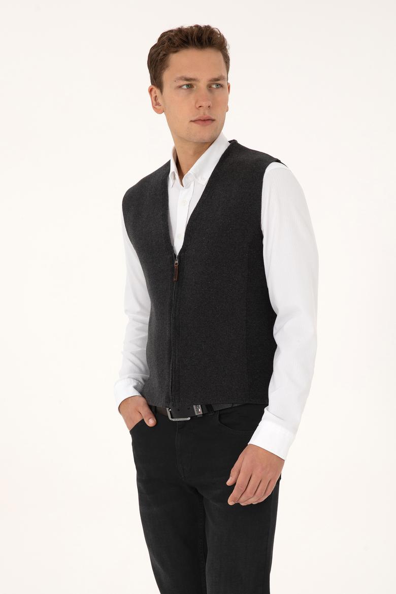 Erkek Antrasit Melanj Triko Hırka - 50308395017