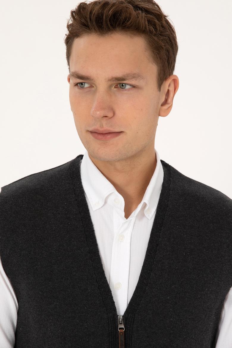 Erkek Antrasit Melanj Triko Hırka - 50308395017