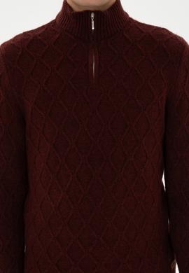 Erkek Regular Fit Yarım Fermuarlı Desenli Bordo Kazak - 50315035007