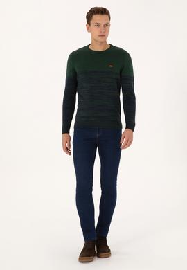 Erkek Slim Fit Bisiklet Yaka Koyu Yeşil Kazak - 50314970035