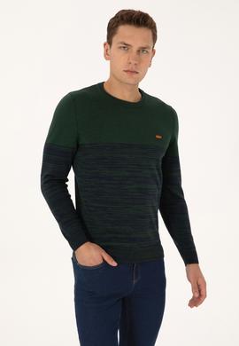 Erkek Slim Fit Bisiklet Yaka Koyu Yeşil Kazak - 50314970035