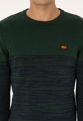 Erkek Slim Fit Bisiklet Yaka Koyu Yeşil Kazak - 50314970035