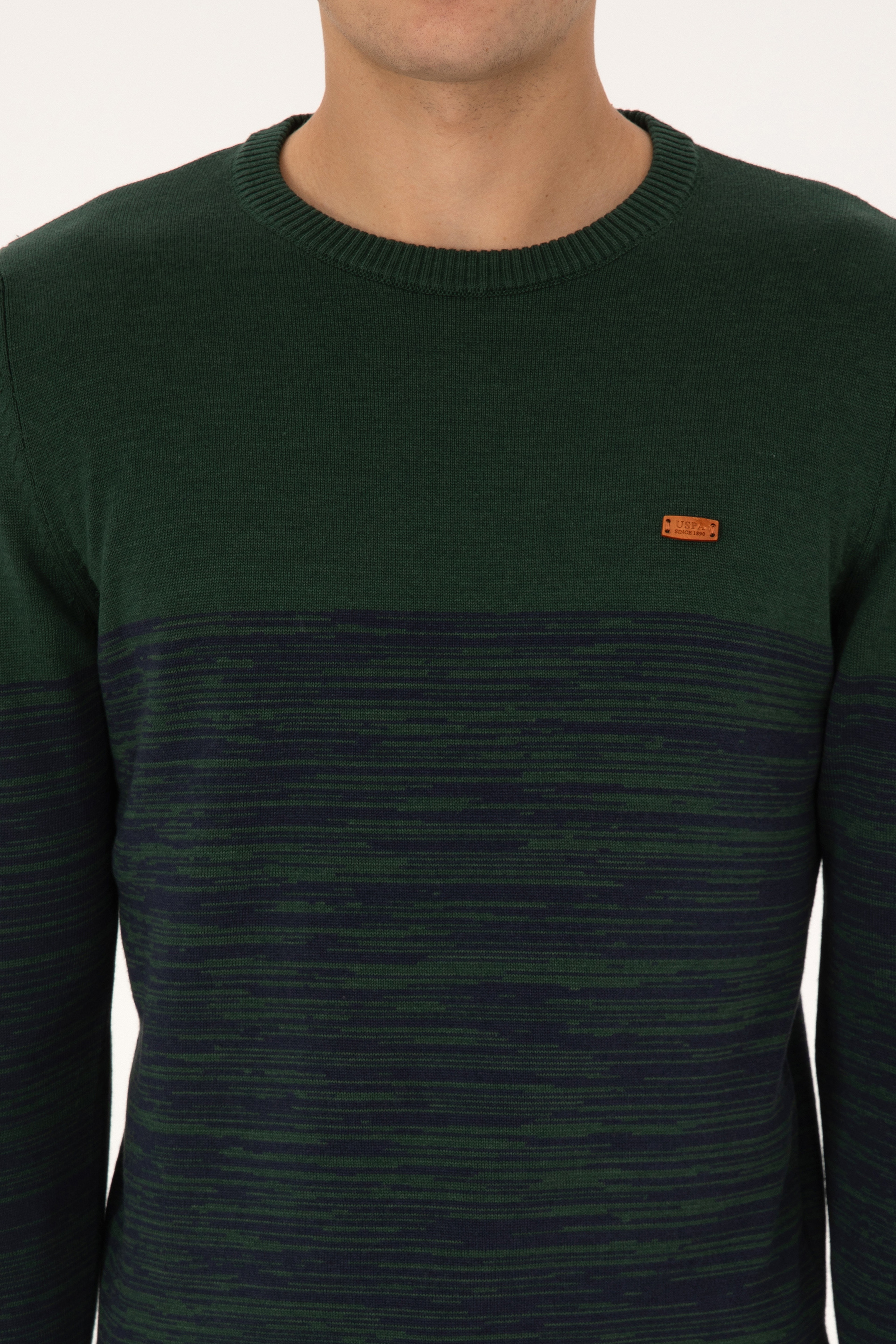 Erkek Slim Fit Bisiklet Yaka Koyu Yeşil Kazak - Image 6