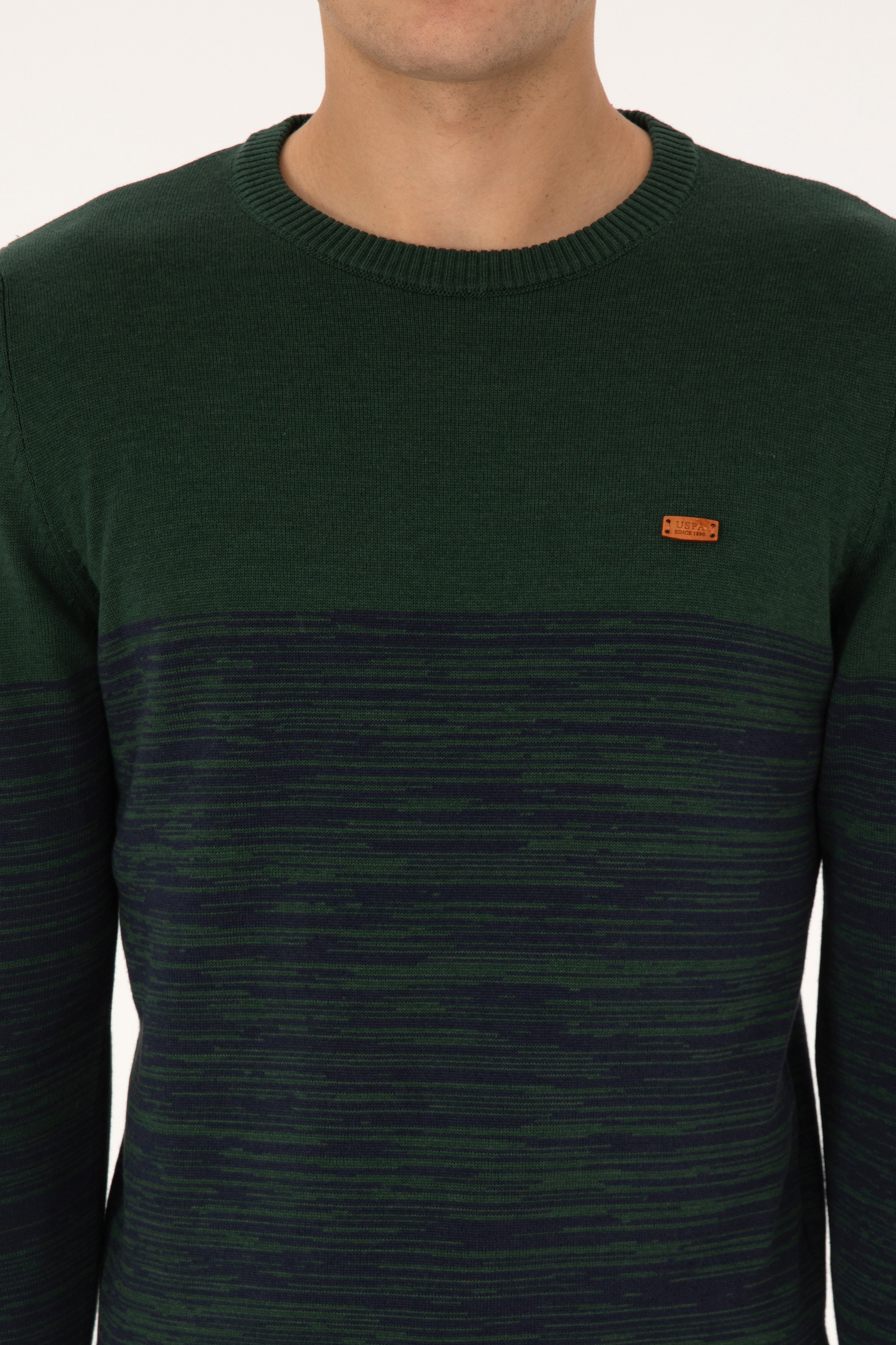 Erkek Slim Fit Bisiklet Yaka Koyu Yeşil Kazak