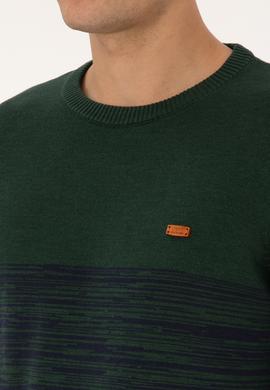 Erkek Slim Fit Bisiklet Yaka Koyu Yeşil Kazak - 50314970035