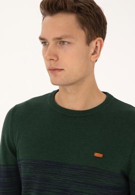 Erkek Slim Fit Bisiklet Yaka Koyu Yeşil Kazak - 50314970035