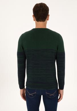 Erkek Slim Fit Bisiklet Yaka Koyu Yeşil Kazak - 50314970035