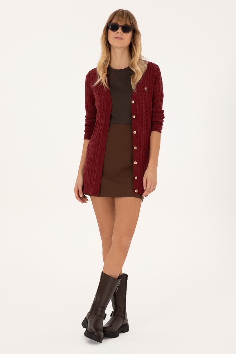 Kadın Bordo Basic Triko Hırka - 50317683021