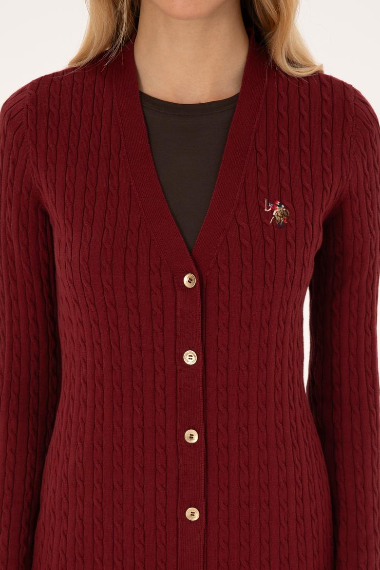 Kadın Bordo Basic Triko Hırka - 50317683021