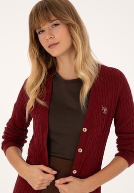 Kadın Bordo Basic Triko Hırka - 50317683021