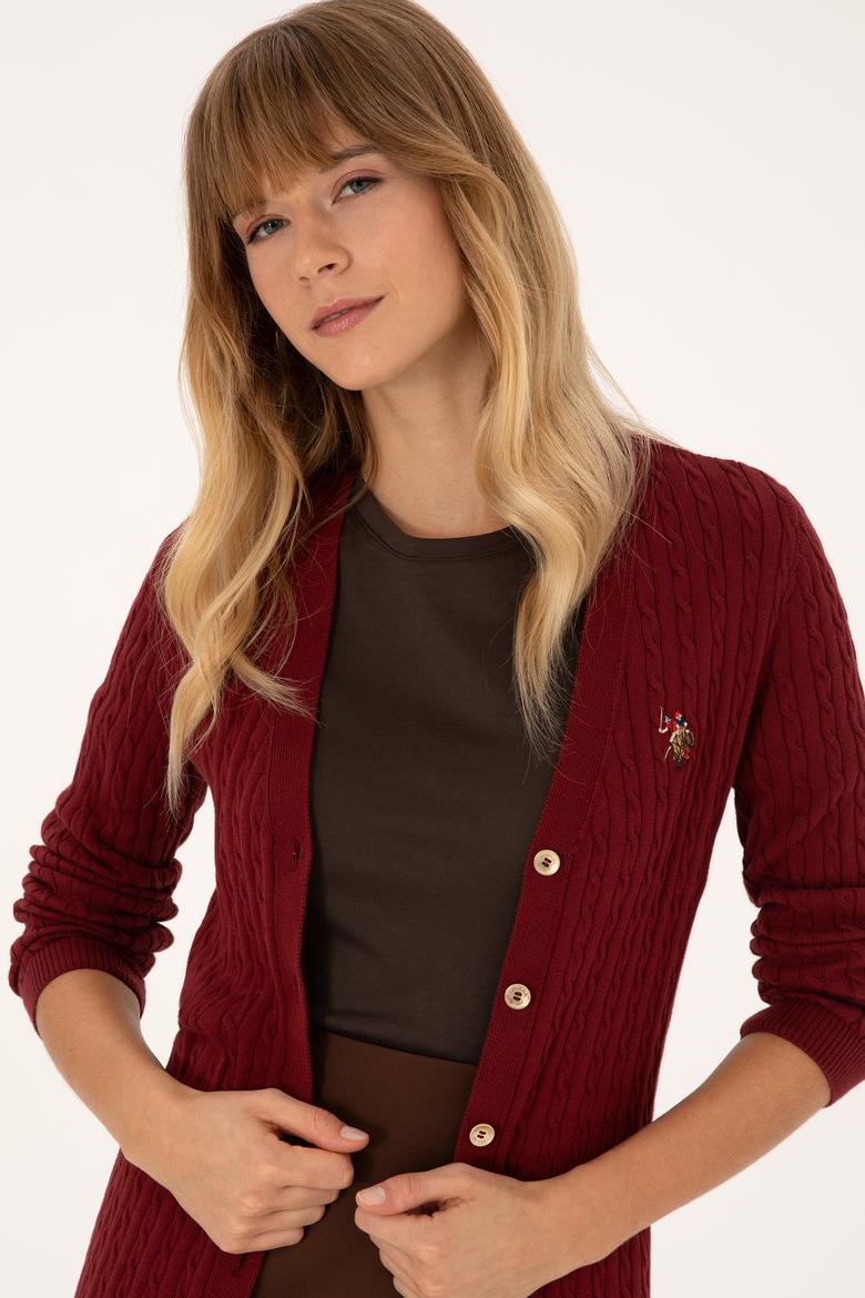 Kadın Bordo Basic Triko Hırka - 50317683021