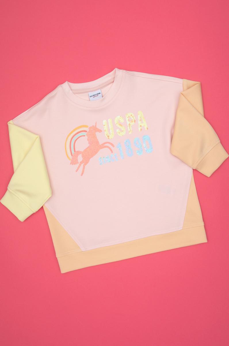 Kız Çocuk Açık Pembe Bisiklet Yaka Sweatshirt
