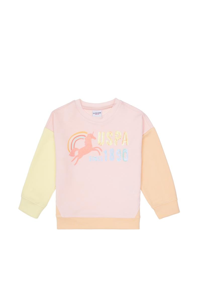 Kız Çocuk Açık Pembe Bisiklet Yaka Sweatshirt